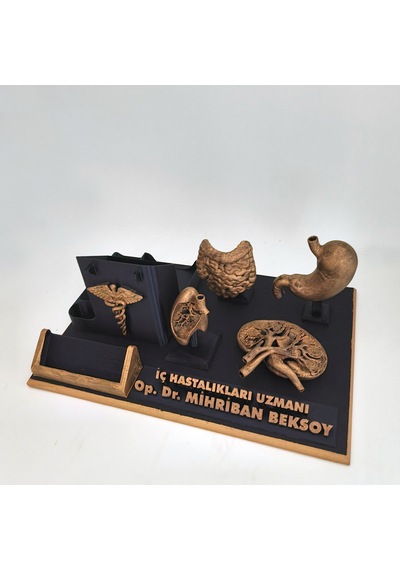 Kişiye Özel İç Hastalıkları Uzmanı Masa İsimliği Ve Kartvizitlik Gold - Siyah