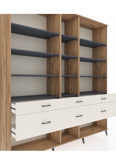 Hyperion Dolap 12 Raflı 6 Çekmeceli 220x44x243 Çam-antrasit/aytaşı Antrasıt/aytası Hyperion Dolap 12 Raflı 6 Çekmeceli 220x44x243 Çam-antrasit/aytaşı Antrasıt/aytası