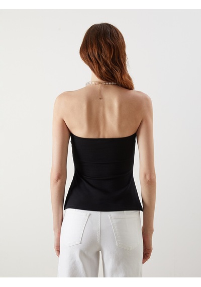 Lcw Vision Siyah Straplez Yaka Peplum Bluz