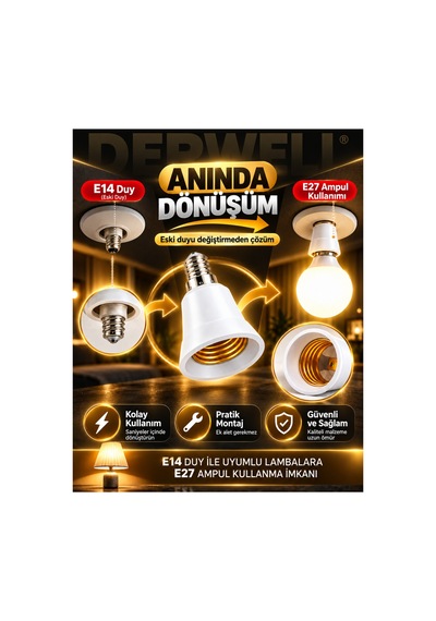 Tekli Paket E14ten E27ye Ampul Duy Çevirici Dönüştürücü Soket İnce Diş Erkek Giriş Kalın Diş Dişi Çıkış Tasarruflu Led Akıllı Ampul Pratik Avize Aparatı Sağlam Gövde Uyumlu Aydınlatma Çözümleri