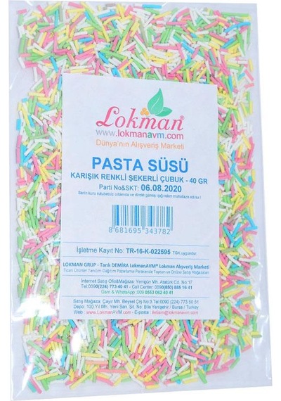 Lokman Karışık Renkli Şekerli Çubuk Pasta Süsü 40 G