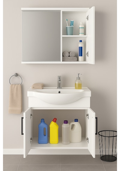 Dmz Home Concept Lacrime 65 Cm Beyaz Renkli Mdf, Oval Seramik Lav Beyaz