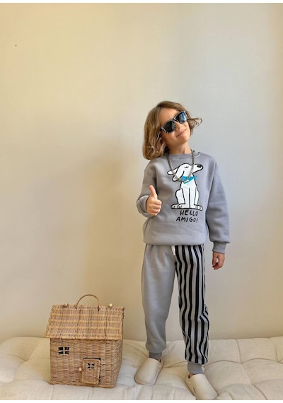 Miniko Kids Erkek Çocuk 3 İp Şardonlu Amıgo Eşofman Takımı Gri