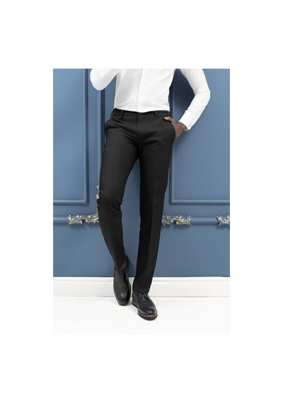 Ecer Slimfit Mevsimlik Fermuar Kapamalı Yan Cepli Kumaş Pantolon Siyah