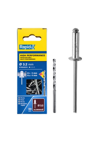 Rapid Kör Perçin Universal Alüminyum, 50 Adet Matkap Ucu Dahil, 3,2 X 8 Mm, 5000383