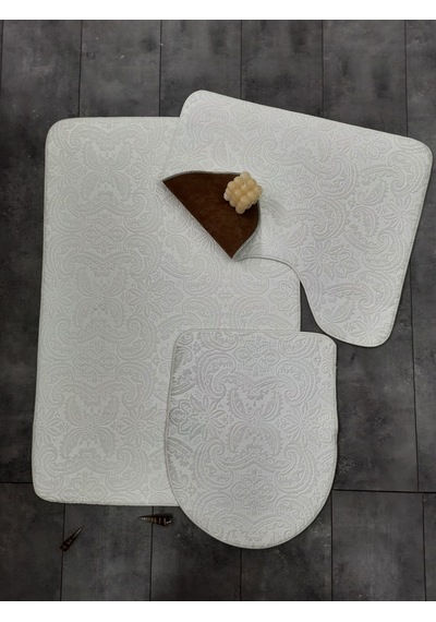 Bonny Home 3 Lü Krem Ultrasoft Desenli Klozet Takımı Banyo Halısı Krem