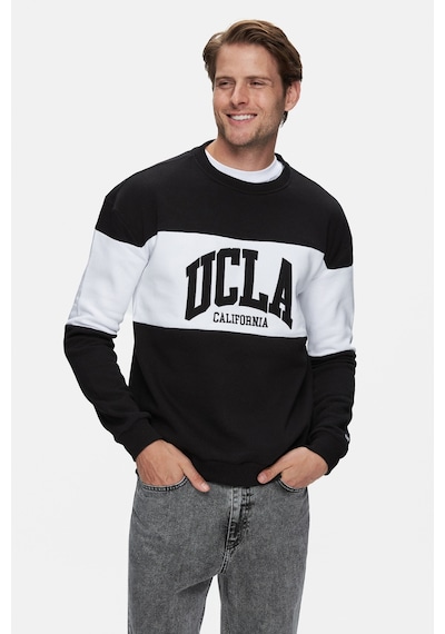 Ucla Archer Siyah Bisiklet Yaka Nakışlı Loose Fit Erkek Sweatshirt Siyah