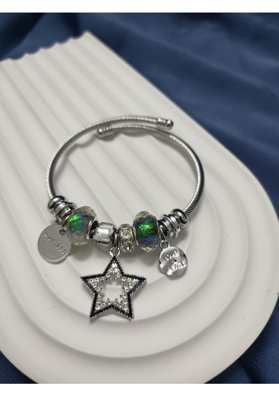 Stainless Steel Çelik Charm Figürlü Bileklik Gümüş