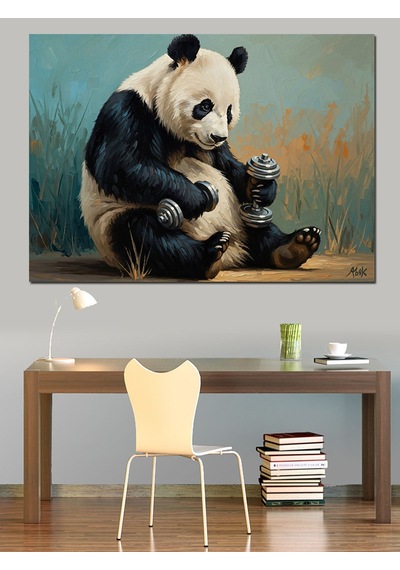 Çimler Üzerinde Dinlenen Panda Figürü Dekoratif Kanvas - Mdf Ahşap Tablo