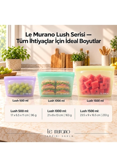 Lush 1500 Ml Platinum Silikon Sızdırmaz Gıda Saklama Torbası Çok Renkli