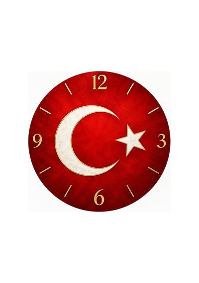 Türk Bayraklı Ay Yıldız Desenli 45 Cm Ahşap Sessiz Akar Mekanizmalı Uv Baskılı Dekoratif Duvar Saati Hediyelik 1075 Çok Renkli