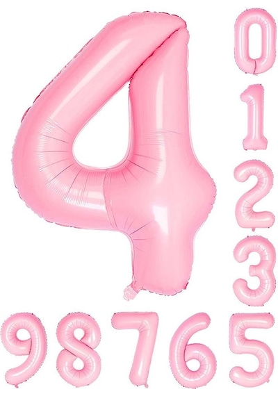 4 Dört Rakam Pembe Folyo Balon 34" Inc 76 CM