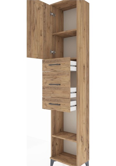 Arges Dolap 3 Raflı 3 Çekmeceli Tek Kapaklı 44x30x221 Çam-çam Çam