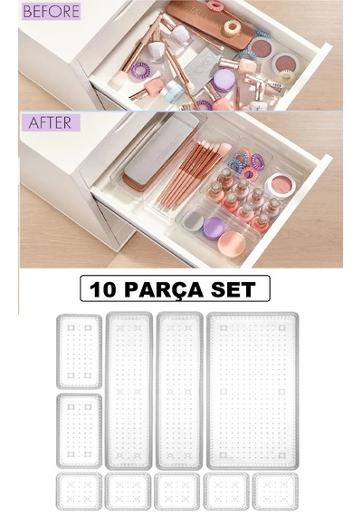 Bade 10' Lu Set Dolap Içi Takı Makyaj Organizer Çekmece Içi Düzen