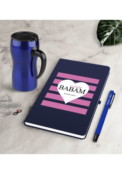 Kişiye Özel Canım Babam Lacivert Defter Kalem Termos Mug Seti-1