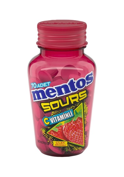 Mentos Sour Şeker 49 G Çilek Aromalı Şekersiz C Vitaminli Tablet Şekerleme 2'li Ekonomik Paket Tarı