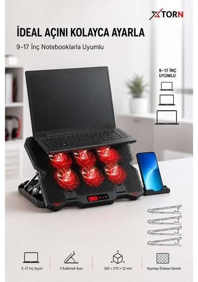 Torn Laptop Soğutucu 6 Fanlı Lcd Kontrol Panel Ayarlanabilir Dizüstü Bilgisayar Soğutma Fanı