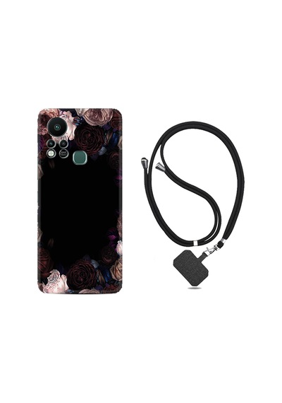 Infinix Hot 11S Kılıf İpli Boyun Askılı Desenli Silikon Dark Flowers 1906