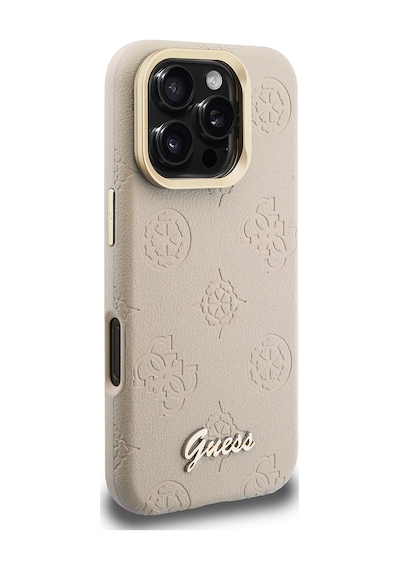 Apple Uyumlu iPhone 16 Pro Kılıf Guess Lisanslı M-safe Şarj Özellikli Kamera Standlı Peony Kapak Bej