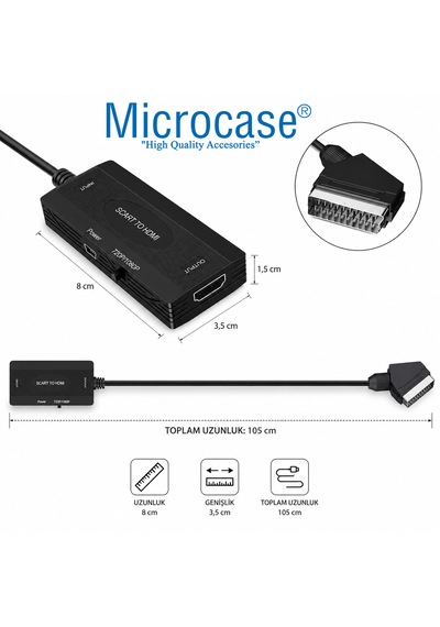 Microcase Scart Giriş Hdmı Çıkış Tak Çalıştır Dönüştürücü Full Hd Görüntü Adaptörü Al5764 Siyah