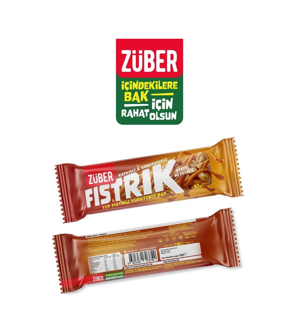 Züber Fıstrık Yer Fıstıklı Kuruyemiş Bar 30g X 15 Adet