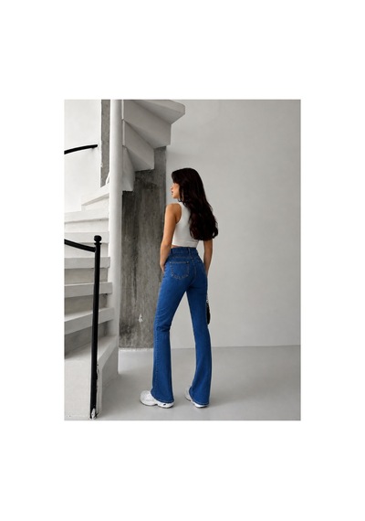 Kene Jeans Mavi Ön Bacak Pens Yırtmaçlı Esnek İspanyol Paça Pantolon Mavi
