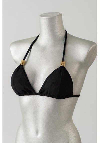 Najmaddin.com Beru Kadın Siyah Pedli Üçgen Bikini Üstü Halter Bağlamalı Aksesuarlı