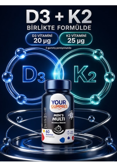 Y'our Gummie Erkek Multivitamin ve Mineral Gummies Ginseng ve Koenzim Q10 60 Gummies