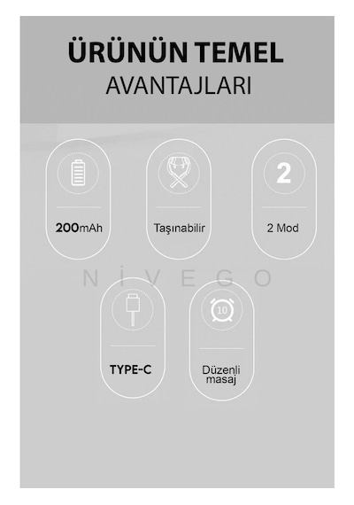 Nivego Sıcak Kompresli Omuz Ve Boyun Ovmalı Isıtmalı Yoğurmalı Sırt Bel 4d Masaj Cihazı Gri