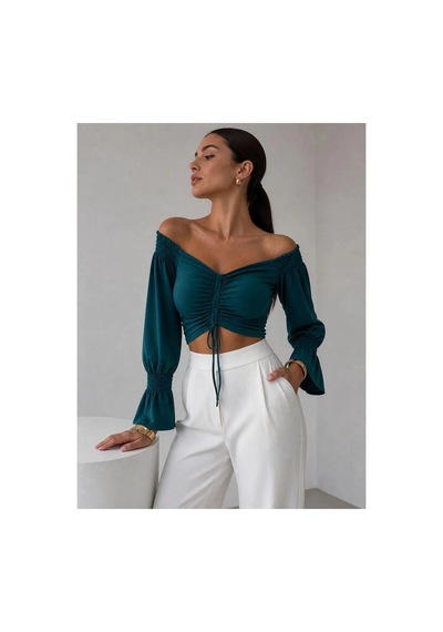 Angbutik Kadın El Emeği Kayık Yaka Büzgülü/fırfırlı Kol Crop Bluz ZÜMRÜT Angbutik Kadın El Emeği Kayık Yaka Büzgülü/fırfırlı Kol Crop Bluz ZÜMRÜT