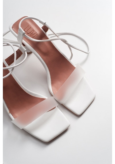 Luvishoes 801 Beyaz Cilt Topuklu Kadın Sandalet Beyaz