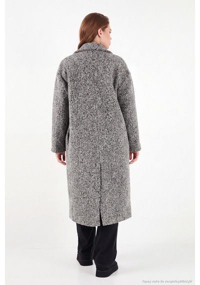 Lela Oversize Fit Mono Yaka Düğmeli Buklet Uzun Kaşe Kaban Kadın Kaban 6811997 Antrasit