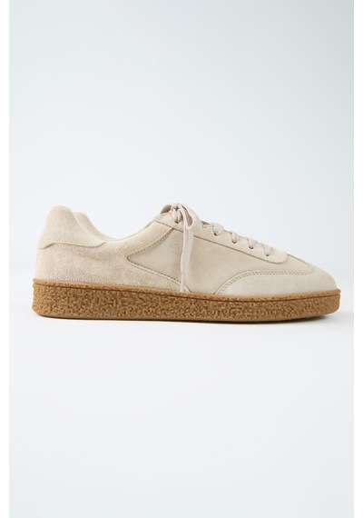 Krahe Palminteri Erkek Hakiki Deri Bağcıklı Bej Sneakers
