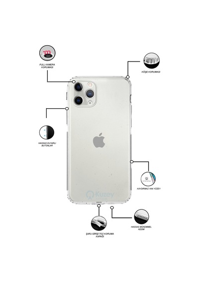 Apple Uyumlu iPhone 11 Pro Kılıf Kamera Korumalı Tıpalı Şeffaf Silikon Kapak