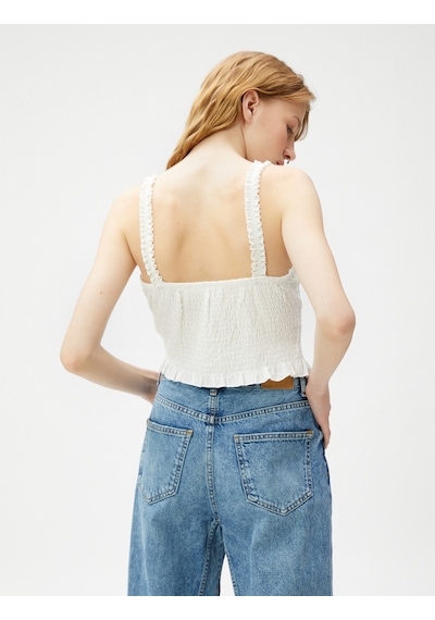 Koton Crop Atlet Gipeli Pencere Detaylı Askılı Viskon Karışımlı Beyaz 3sal30007ıw Beyaz