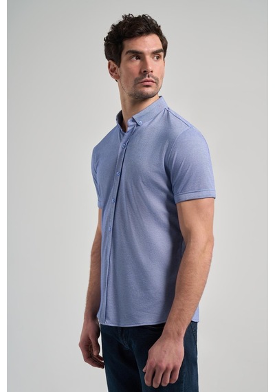İmza Saks Uzun Kol Düz Örme Düğmeli Yaka Cepsiz Pamuklu Classic Slim Fit Gömlek 1004250152 305 Saks