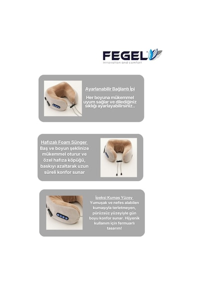 FG-01 6D Çift Yönlü Isıtmalı Şarjlı Masajlı Boyun Yastığı - Bej
