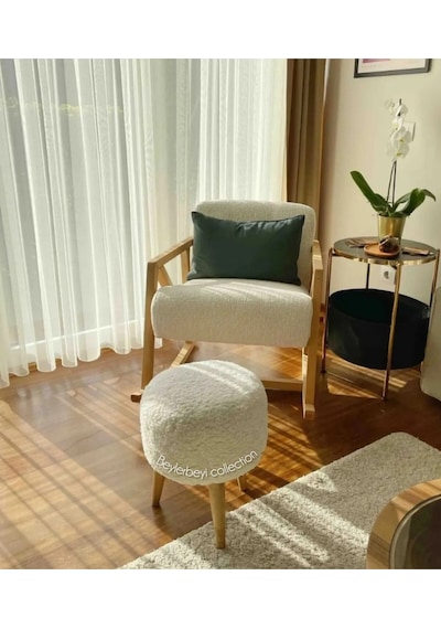 Coco Puf, Peluş,3 Ayak, Beyaz,oturma Odası, Makyaj Masası Pufu Beyaz