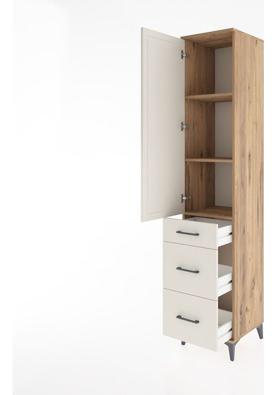 Hyperion Dolap 3 Raflı 3 Çekmeceli Tek Kapaklı 44x44x221 Çam-... Çam