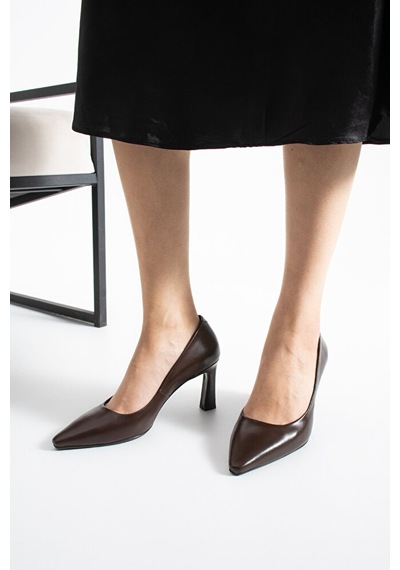 Dericia Shoes Elegance Hakiki Deri Kadın Topuklu Ayakkabı Kahverengi