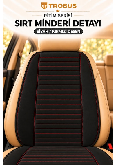 Trobus Ritim Opel Astra 2011-2015 Baby Face Ön İkili Koltuk Minderi Siyah Kırmızı Desen