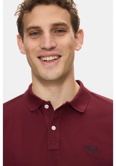Ucla Lakes Bordo Polo Yaka Nakışlı %100 Pamuk Standard Fit Erkek Tshirt