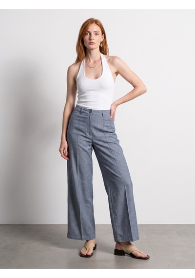 DİLVİN 72728 Keten Karışımlı Geniş Paça Pantolon-mavi