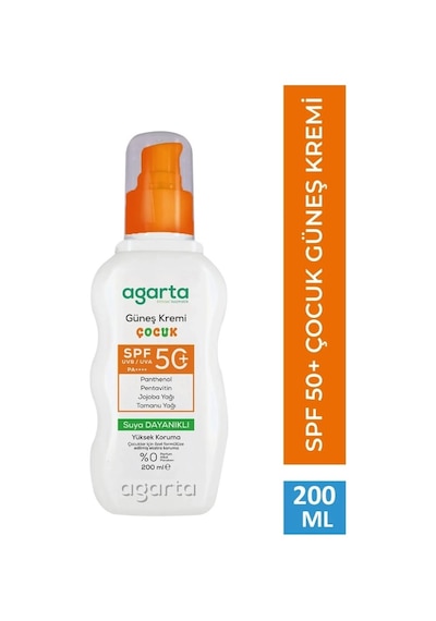 Agarta Doğal Güneş Kremi Çocuk 50 SPF 200  Ml