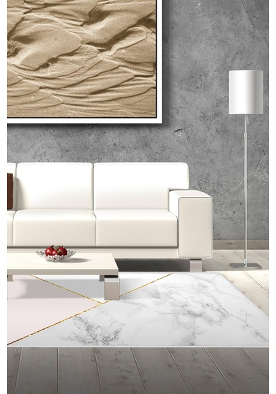 Kaymaz Dijital Mutfak & Salon Halı Trend Geometrik E5008 Beyaz