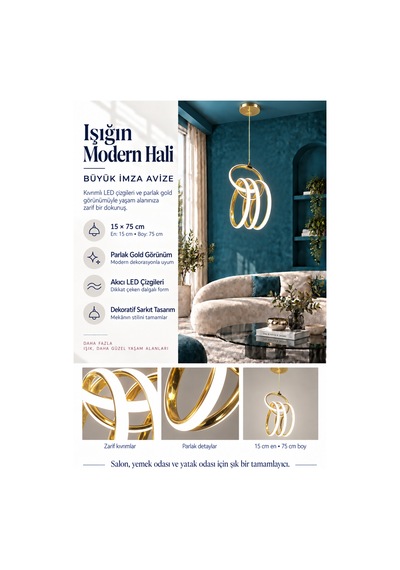 İmza Büyük Modern Ledli Avize 3 Renk Power Ledli Gold Kaplama Kumandalı Çoçuk Odası Yatak Odası Mutfak