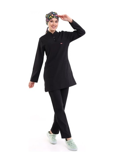 Soft Likralı Tesettür Forma Takım İki Çıtçıt - 6403 Siyah Soft