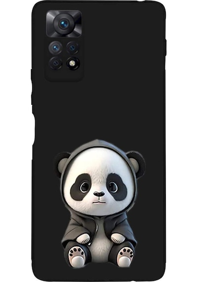 Infinix Note 12 Pro 4g İle Uyumlu Sevimli Panda 0214d Tasarımlı Siyah Lansman Kılıf Çok Renkli