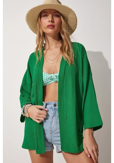 Trend Alisse Kadın Yeşil Bürümcük Kimono Ceket-düz Benetton Yeşili Yeşil