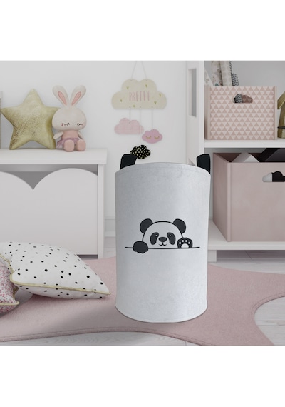 Mekta Home Bebek Ve Çocuk Odası El Sallayan Sevimli Panda Desenli Oyuncak Sepeti Renkli Çok Renkli